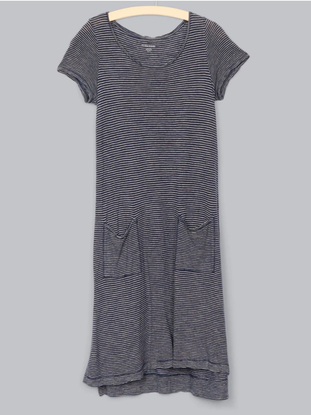 Eileen Fisher Hemp & Organic Cotton Navy and White Stripe T-Shirt Midi Dress